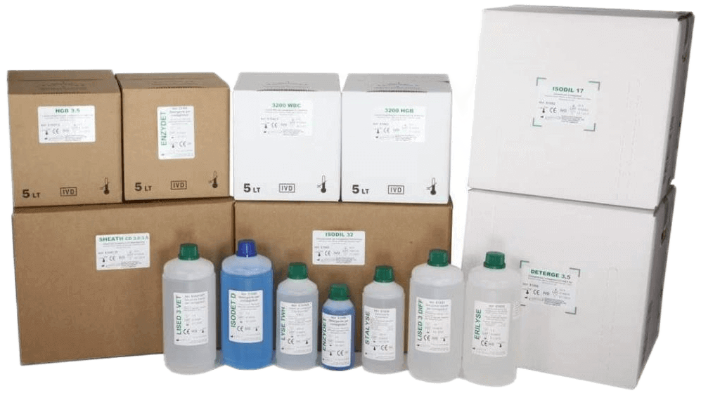 Immagine descrittiva reagenti compatibili exigo ematologia veterinaria, reagenti analizzatori sysmex xt xe, reagenti ematologici sysmex xt1800i, reagenti ematologivi xe2100, reagenti compatibili sysmex xt e xe, reagenti per analizzatori ematologici sysmex