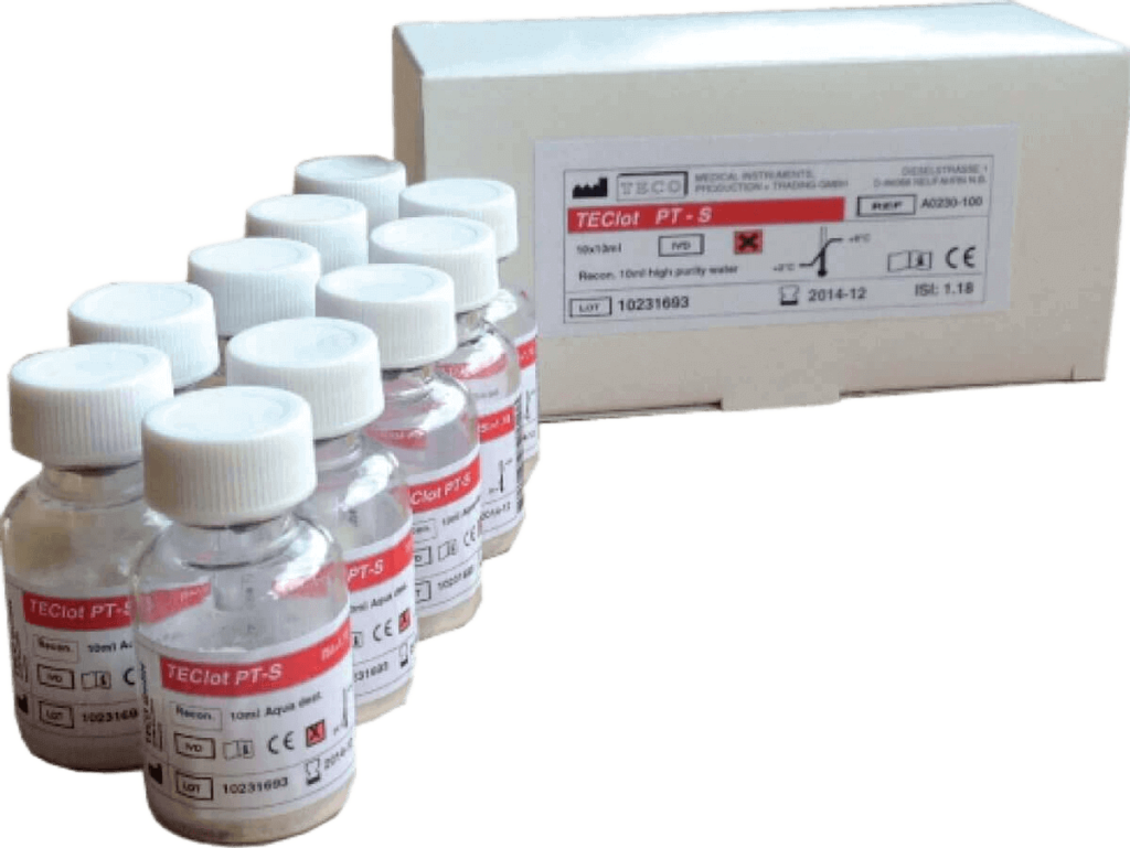 immagine descrittiva kit teclot pt, coagulazione, cuvette coatron x, ancorette magnetiche coatron x, teclot aptt, tecal n, tecontrol n, tecontrol a, PHOSPHOPLASTIN RL, TECLOT FIB, blu d-dimero, TEChrom ATIII, red d-dimero