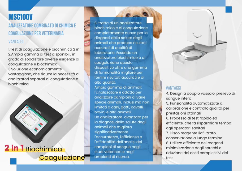 analizzatore biochimico e coagulazione msc100v, analizzatore msc100v, test coagulazione veterinaria, analizzatore biochimico veterinario, strumento diagnostico veterinario compatto, analizzatore veterinario biochimica e coagulazione