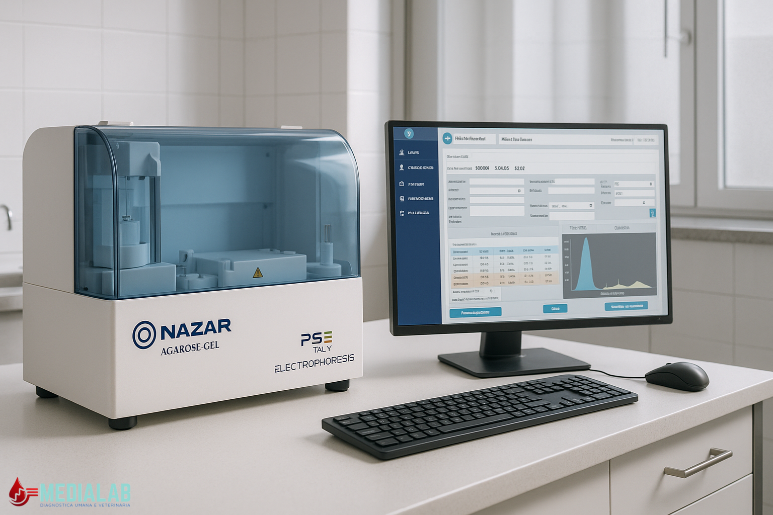 Sistema elettroforesi su gel d'agarosio, elettroforesi su gel d’agarosio, analisi proteica su gel d’agarosio, elettroforesi veterinaria, strumenti per veterinari.